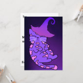 魔女の帽子と星がついた紫色の子猫 カード (正面/裏面インサイチュ)