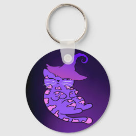 魔女の帽子と星がついた紫色の子猫 キーホルダー