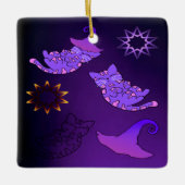 魔女の帽子と星がついた紫色の子猫 セラミックオーナメント (正面)