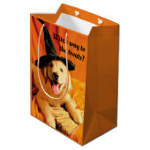 魔女の帽子と箒を持つポップ ミディアムペーパーバッグ (裏面アングル)