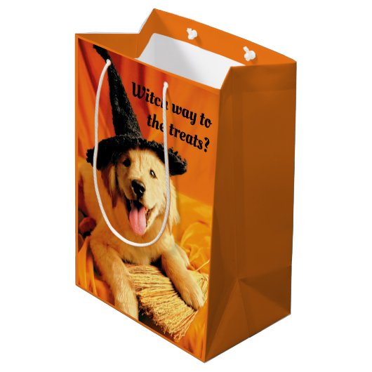 魔女の帽子と箒を持つポップ ミディアムペーパーバッグ (裏面アングル)