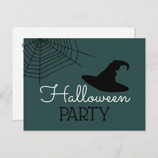 魔女の帽子と蜘蛛の巣、ハロウィンパーティーの招待状 案内ポストカード (正面/裏面)