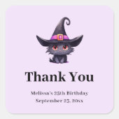 魔女の帽子にかわいい黒猫ありがとうパーティー スクエアシール (正面)