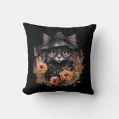 魔女の帽子にかわいい黒猫 クッション (正面)