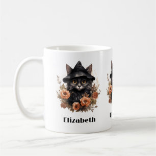 魔女の帽子にかわいい黒猫 コーヒーマグカップ