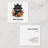 魔女の帽子にかわいい黒猫 スクエア名刺 (正面/裏面)