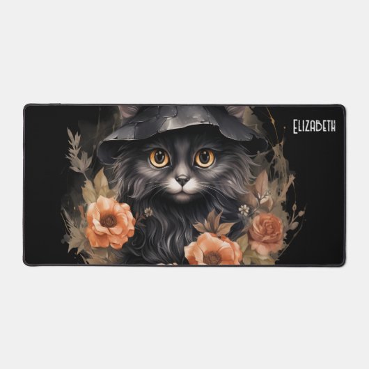 魔女の帽子にかわいい黒猫 デスクマット (正面)