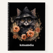 魔女の帽子にかわいい黒猫 ノートブック (正面)