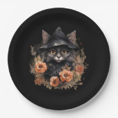 魔女の帽子にかわいい黒猫 ペーパープレート (正面)