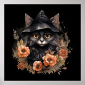 魔女の帽子にかわいい黒猫 ポスター (正面)