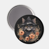 魔女の帽子にかわいい黒猫 マグネット (正面/裏面)