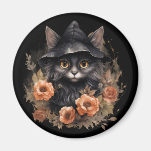 魔女の帽子にかわいい黒猫 マグネット
