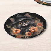 魔女の帽子にかわいい黒猫 ラウンドペーパーコースター (アングル)