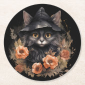 魔女の帽子にかわいい黒猫 ラウンドペーパーコースター (正面)