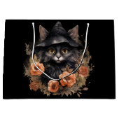 魔女の帽子にかわいい黒猫 ラージペーパーバッグ (正面)