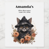 魔女の帽子にかわいい黒猫 ワインラベル (シングルラベル)