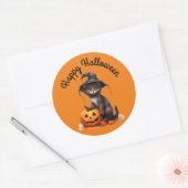 魔女の帽子の子猫ステッカー ラウンドシール (封筒)