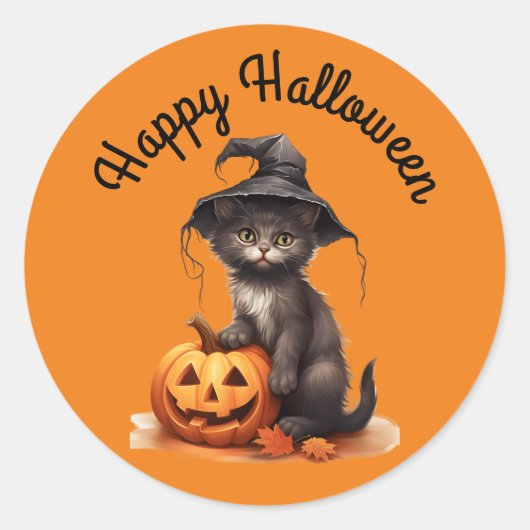 魔女の帽子の子猫 ステッカー (正面)