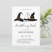 魔女の帽子の魅惑的な誕生日パーティー ガールズ ハロウィン 招待状 (スタンド正面)