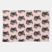 魔女の帽子の黒猫オレンジのハロウィーン キッチンタオル (横)