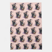 魔女の帽子の黒猫オレンジのハロウィーン キッチンタオル (縦)