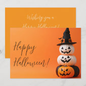 魔女の帽子をかぶったかぼちゃのハロウィン グリーティング カード (正面/裏面)