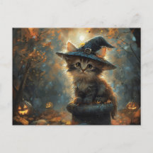 魔女の帽子をかぶったかわいい子猫