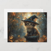 魔女の帽子をかぶったかわいい子猫 ポストカード (正面/裏面)