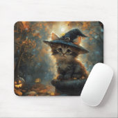 魔女の帽子をかぶったかわいい子猫 マウスパッド (マウス)