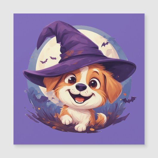 魔女の帽子をかぶったかわいい犬 (正面)