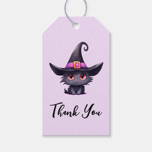 魔女の帽子をかぶったかわいい黒猫ありがとう ギフトタグ (正面)