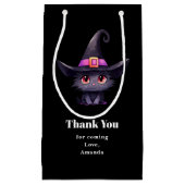 魔女の帽子をかぶったかわいい黒猫ありがとう スモールペーパーバッグ (正面)