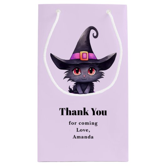 魔女の帽子をかぶったかわいい黒猫ありがとう スモールペーパーバッグ (裏面)