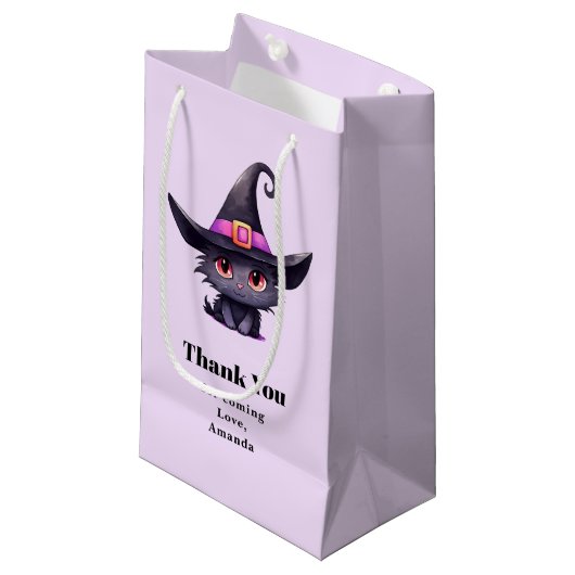 魔女の帽子をかぶったかわいい黒猫ありがとう スモールペーパーバッグ (正面アングル)