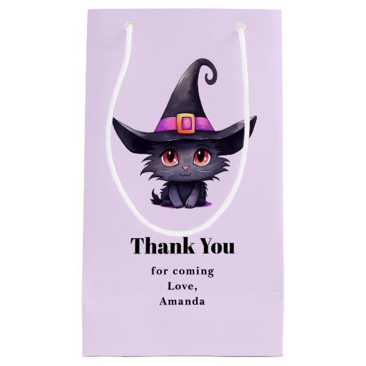 魔女の帽子をかぶったかわいい黒猫ありがとう スモールペーパーバッグ (正面)
