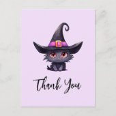 魔女の帽子をかぶったかわいい黒猫ありがとう ポストカード (正面)