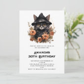 魔女の帽子をかぶったかわいい黒猫の誕生日 招待状 (スタンド正面)