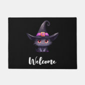 魔女の帽子をかぶったかわいい黒猫へようこそ ドアマット (正面)