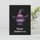 魔女の帽子をかぶったかわいい黒猫ハロウィン シーズンカード (スタンド正面)