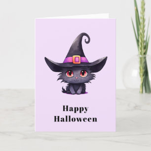 魔女の帽子をかぶったかわいい黒猫ハロウィン シーズンカード