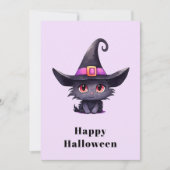 魔女の帽子をかぶったかわいい黒猫ハロウィン シーズンカード (正面)