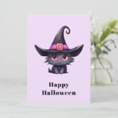 魔女の帽子をかぶったかわいい黒猫ハロウィン シーズンカード (スタンド正面)
