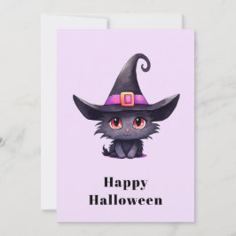 魔女の帽子をかぶったかわいい黒猫ハロウィン シーズンカード
