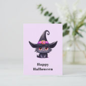 魔女の帽子をかぶったかわいい黒猫ハロウィン シーズンポストカード (スタンド正面)