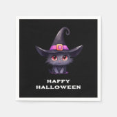 魔女の帽子をかぶったかわいい黒猫ハロウィン スタンダードカクテルナプキン (正面)