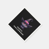 魔女の帽子をかぶったかわいい黒猫ハロウィン スタンダードカクテルナプキン (角)