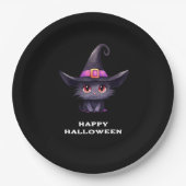 魔女の帽子をかぶったかわいい黒猫ハロウィン ペーパープレート (正面)