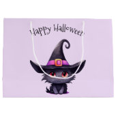 魔女の帽子をかぶったかわいい黒猫ハロウィン ラージペーパーバッグ (裏面)