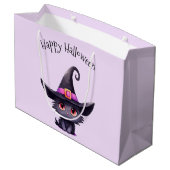 魔女の帽子をかぶったかわいい黒猫ハロウィン ラージペーパーバッグ (裏面アングル)