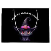 魔女の帽子をかぶったかわいい黒猫ハロウィン ラージペーパーバッグ (正面)